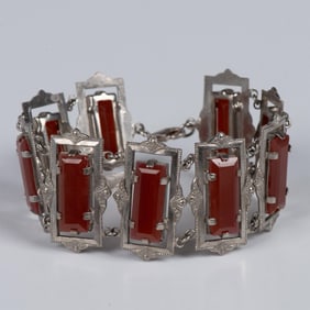 Lovely Art Nouveau Sterling Silver and Carnelian Bracelet