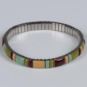 Cute Silver Metal and Multicolor Enamel Bracelet