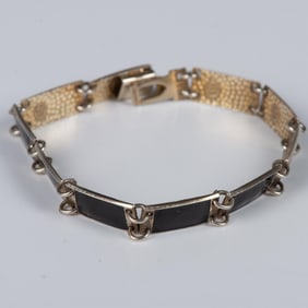 Vintage Arne Nordlie Norway Sterling and Black Enamel Bracelet