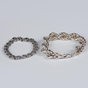 2pc Cute Sterling Silver Heart and Twist Bracelets