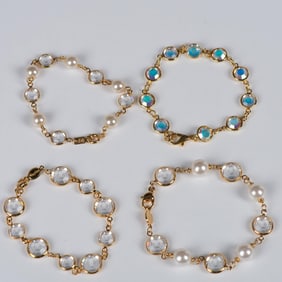 4pc Fabulous Gold Metal, Faux Pearl, and Crystal Bracelets