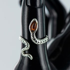 Sterling Silver and Amber Snake Ring