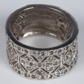 Gorgeous Thick Sterling Silver Crystal Band Ring