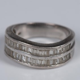 Beautiful Wavy Sterling Silver and Crystal Ring