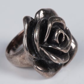 Vintage Large Sterling Silver Rose Ring