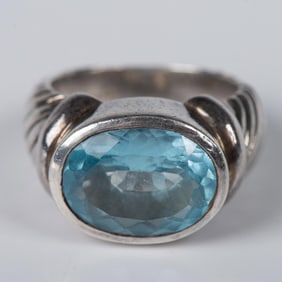 Large Bold Sterling Silver Blue Topaz Ring
