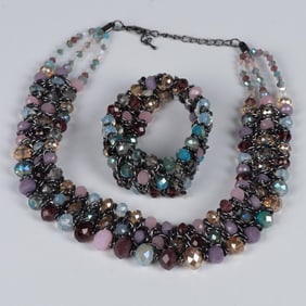 2pc Fabulous Purple Beaded Chainmail Necklace and Bracelet