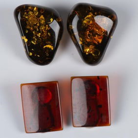 2 Pairs of Lovely Sterling Silver and Amber Clip-On Earrings