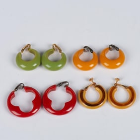 4 Pairs of Fun Colorful Clip-On Hoop Earrings