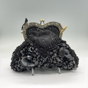 Mary Frances Black Lace and Various Shapes Bead Handbag