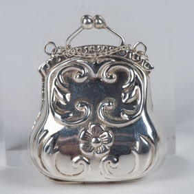 Art Nouveau Floral Sterling Silver Purse Locket Pendant
