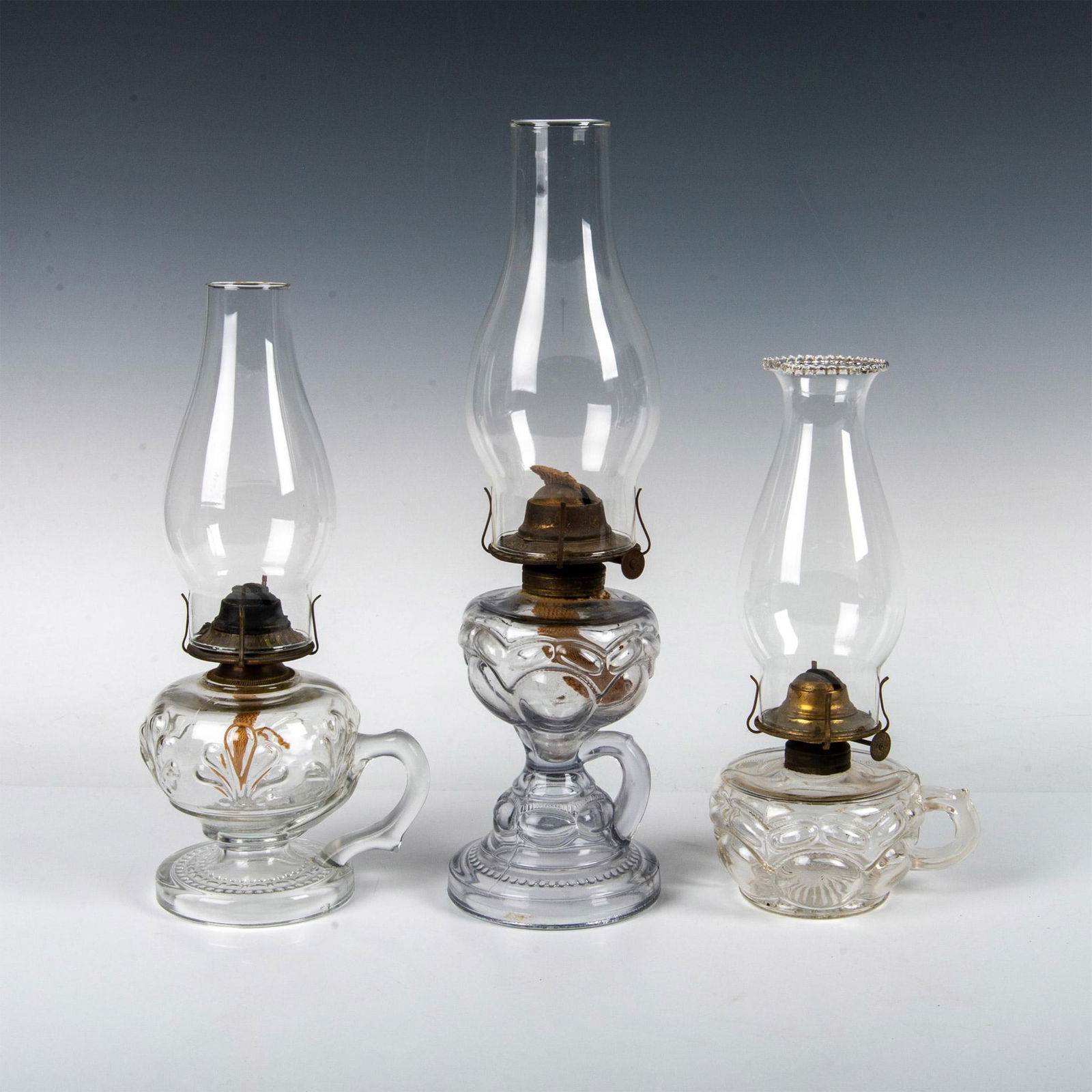 3pc Oil Burning Finger Lamps w/Hurricane Glass (1 of 6)