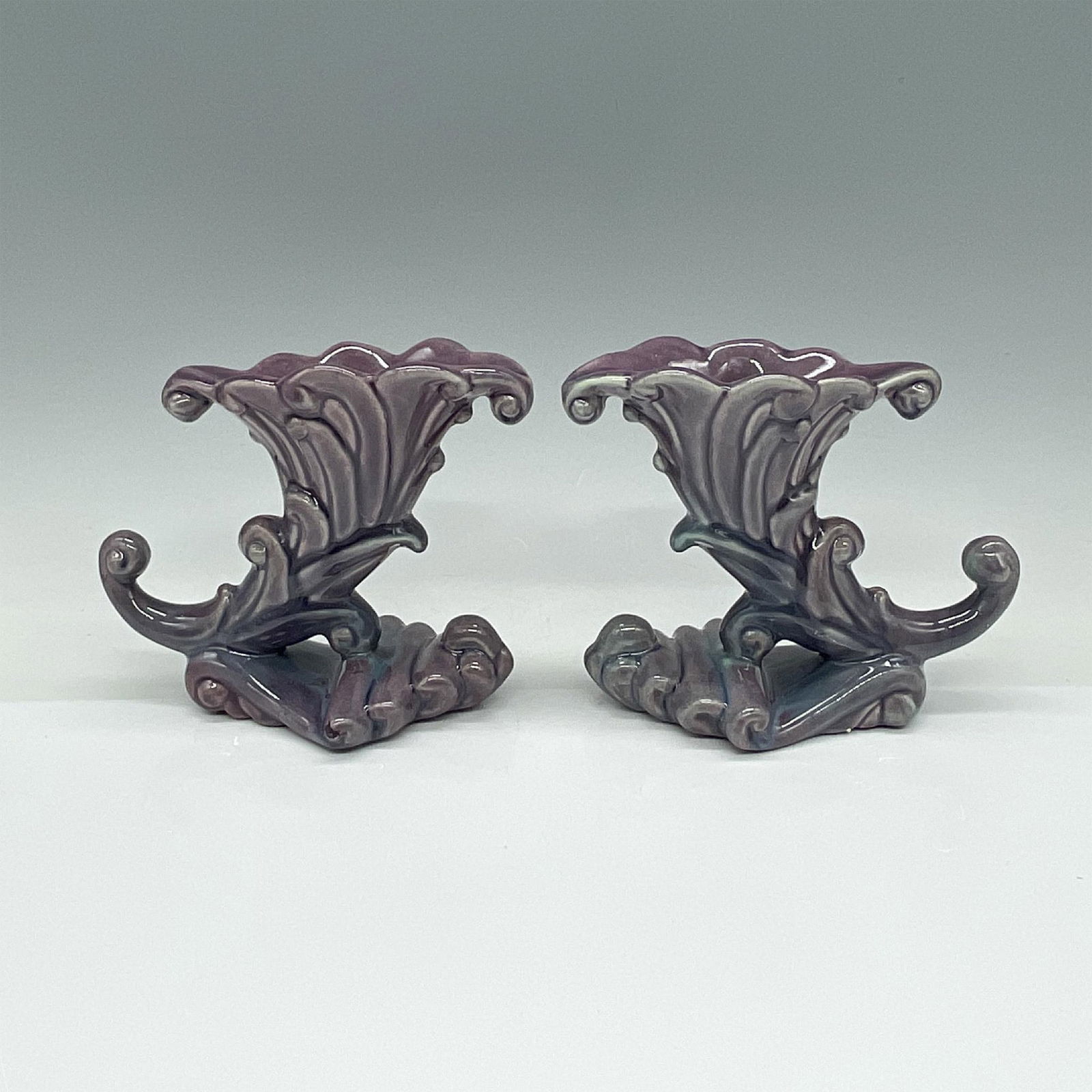 Pair of Royal Haegar Art Deco Cornucopia Purple Candle Holders (1 of 3)