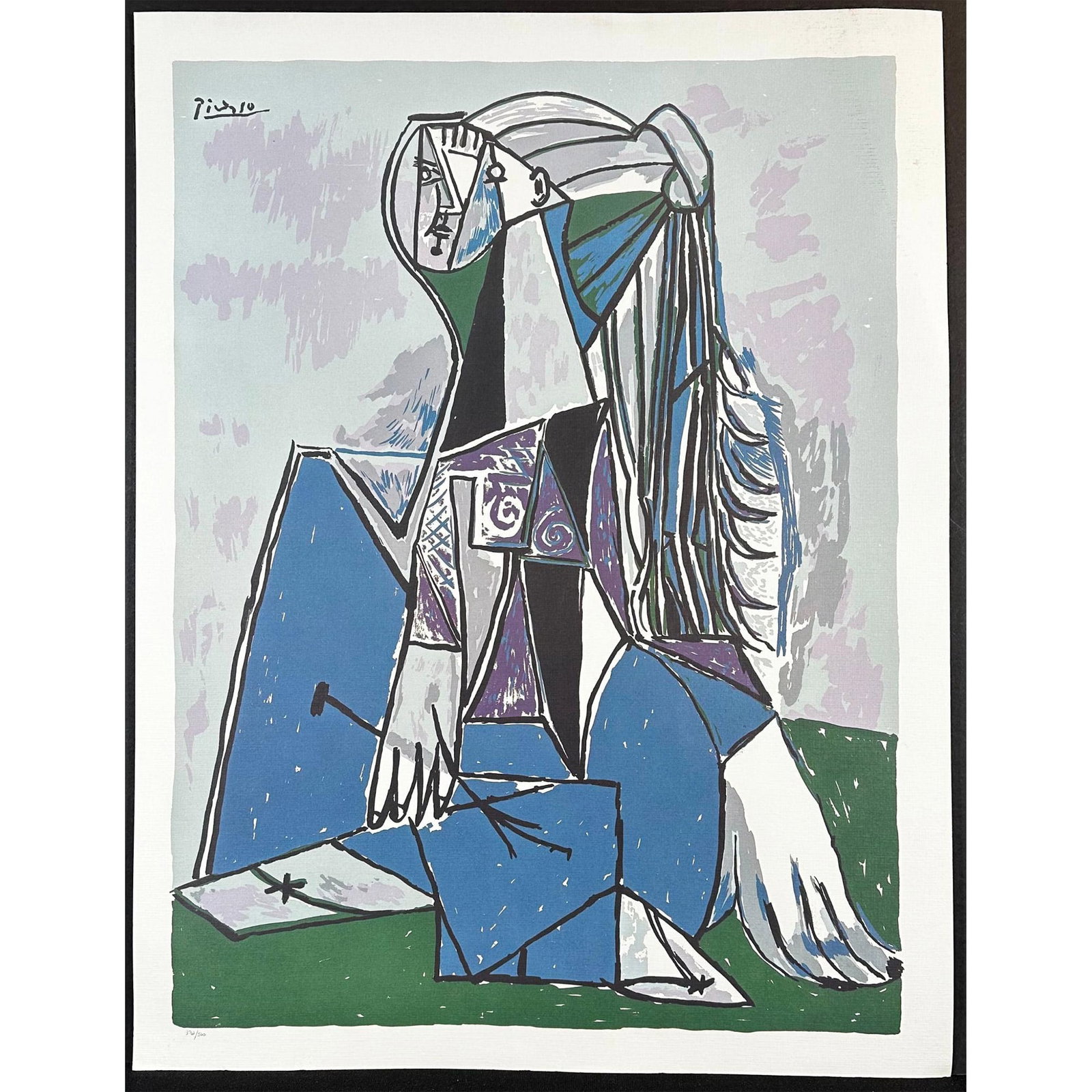 Pablo Picasso (Spanish, 1881-1973) Recreation in a limited edition Lithograph, Untitled, Facsimile: Recreation in a limited Edition Lithograph Titled Untitled Bearing a Facsimile Signature, Numbered 372/500 Sight size 20" x 26"