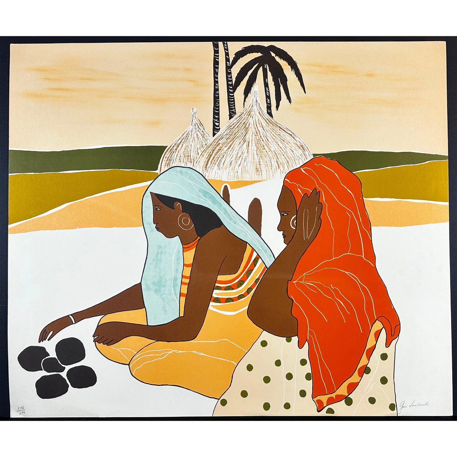 Gina Lombardi (Sicily) Lithograph Two Egyptian Woman, signed (1 of 4)