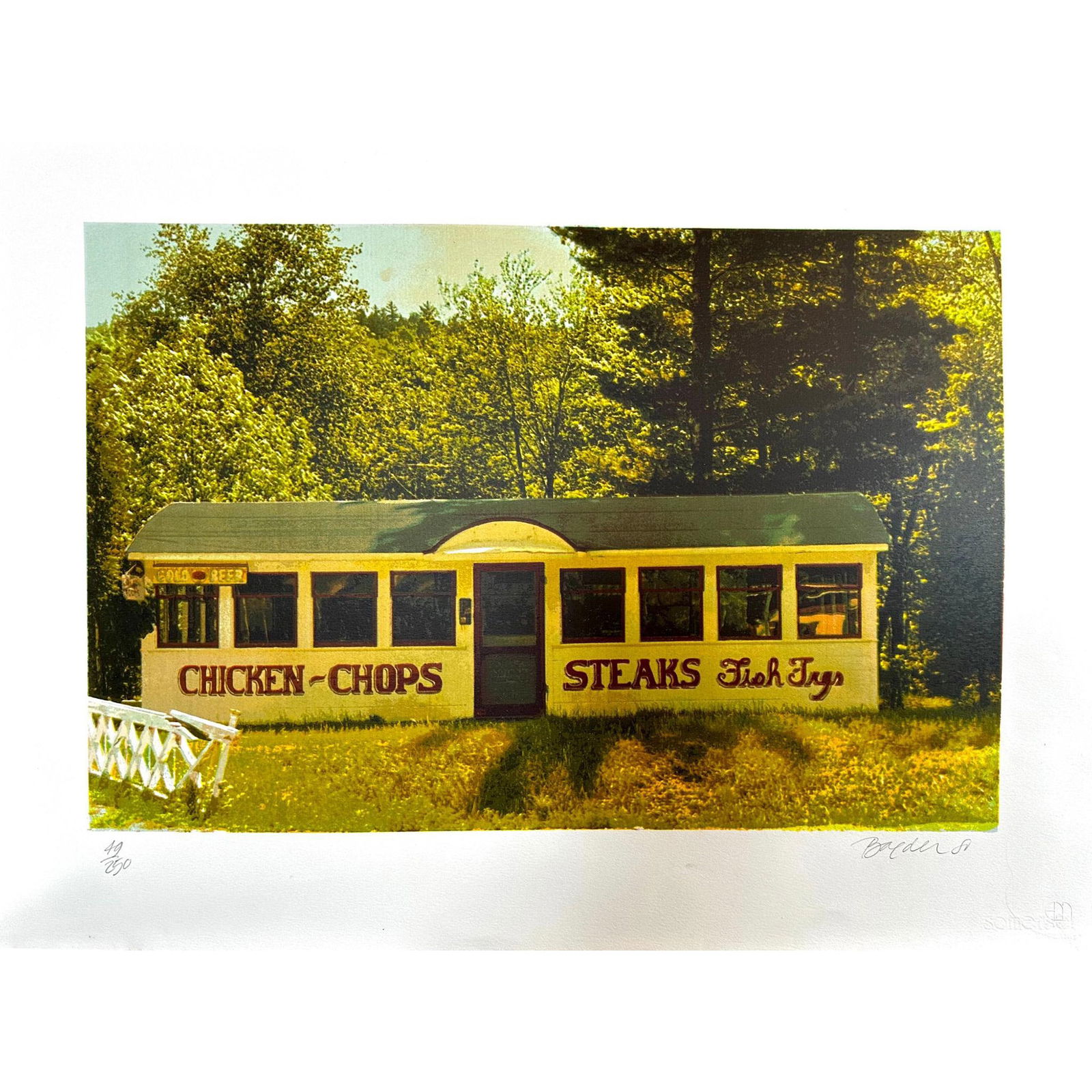 John Baeder (1928 -) Screenprint, Chicken Chops, Signed: Screenprint titled Chicken chops . Signed bottom right numbered 92/250. Sight size 22" x 30"