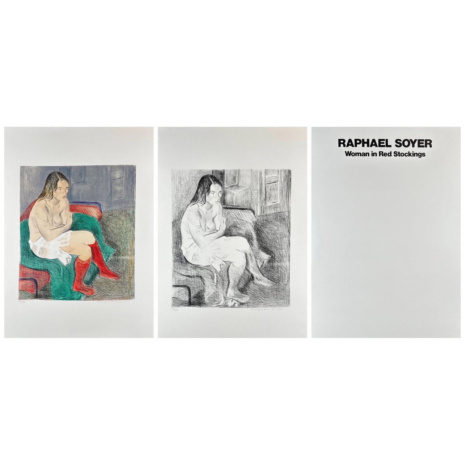 Raphael Soyer (1899 -1997), 2 Lithographs, Woman in Red Stockings Portfolio, Each lithograph is (1 of 3)