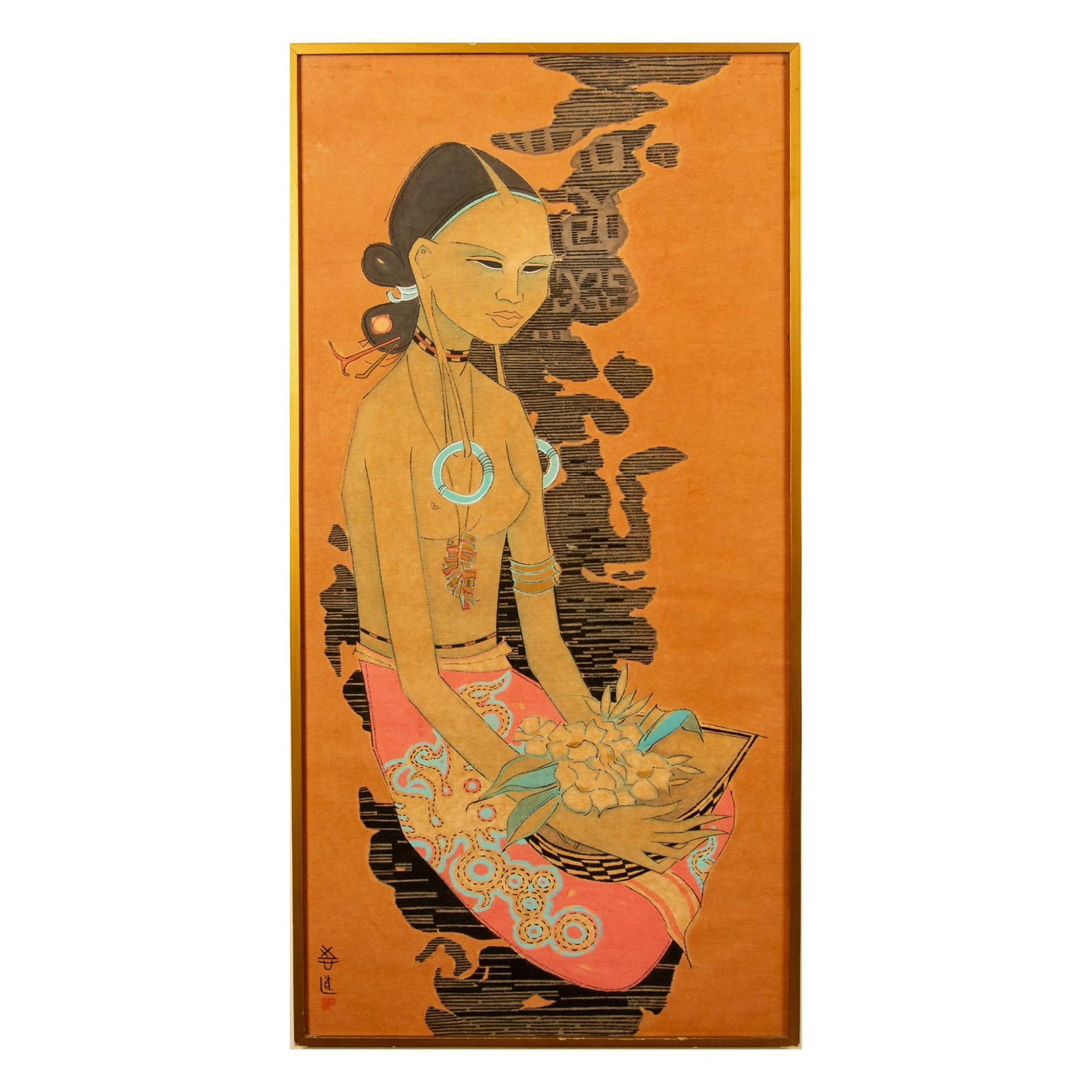 Vintage Indonesian Watercolor and Crayon on Paper, Signed (1 of 5)