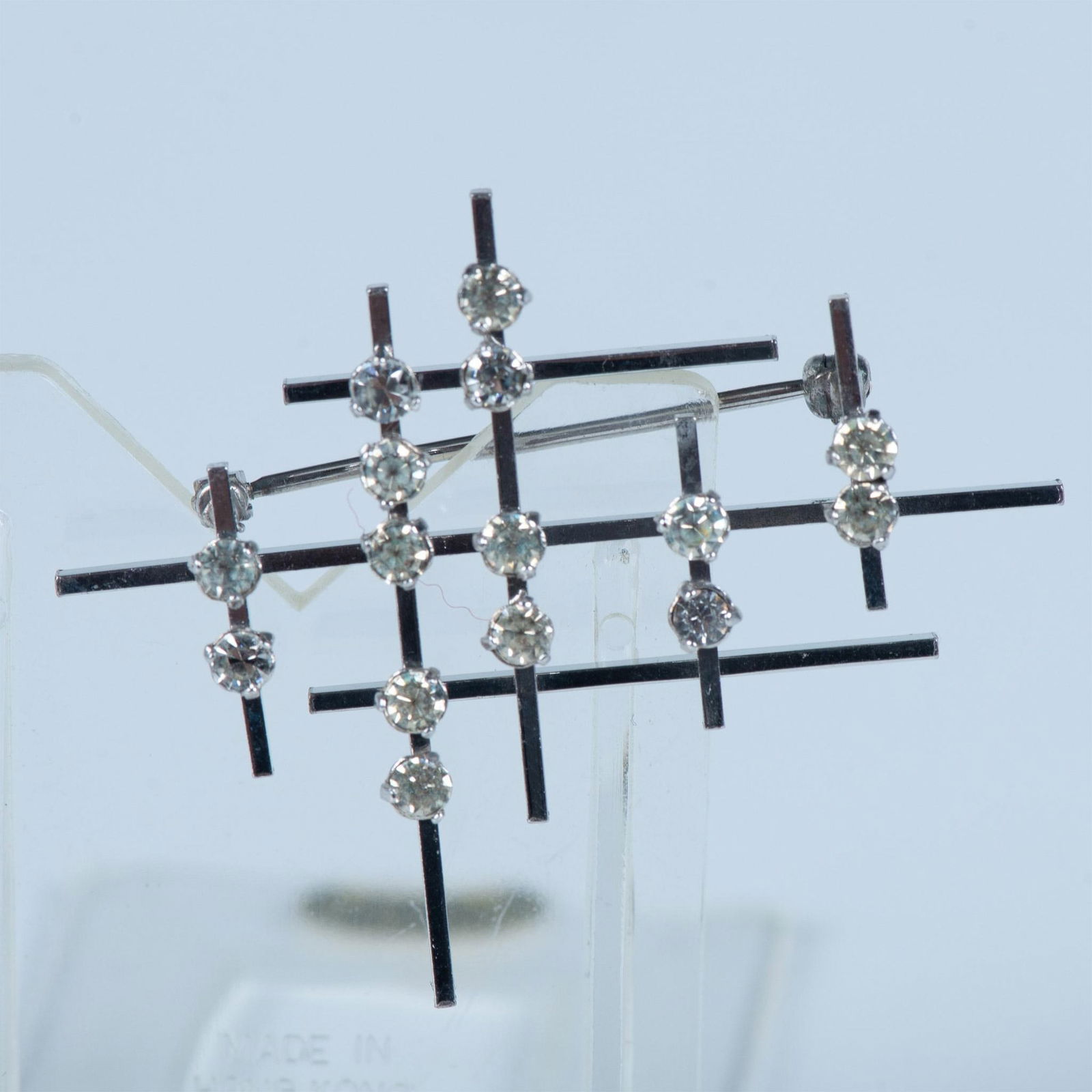 Krementz Art Deco Silver Metal and Rhinestone Brooch (1 of 4)