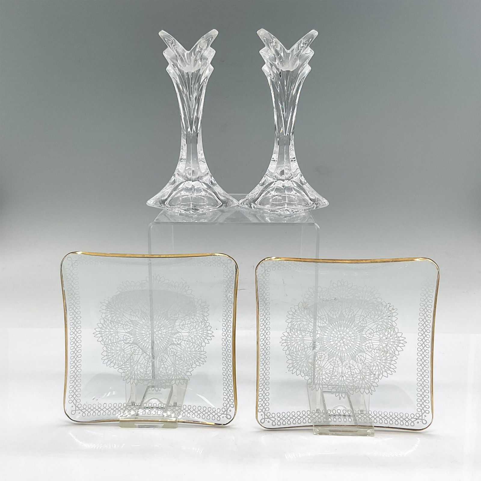 4pc Decorative Glass Candlesticks and Small Dishes (1 of 3)
