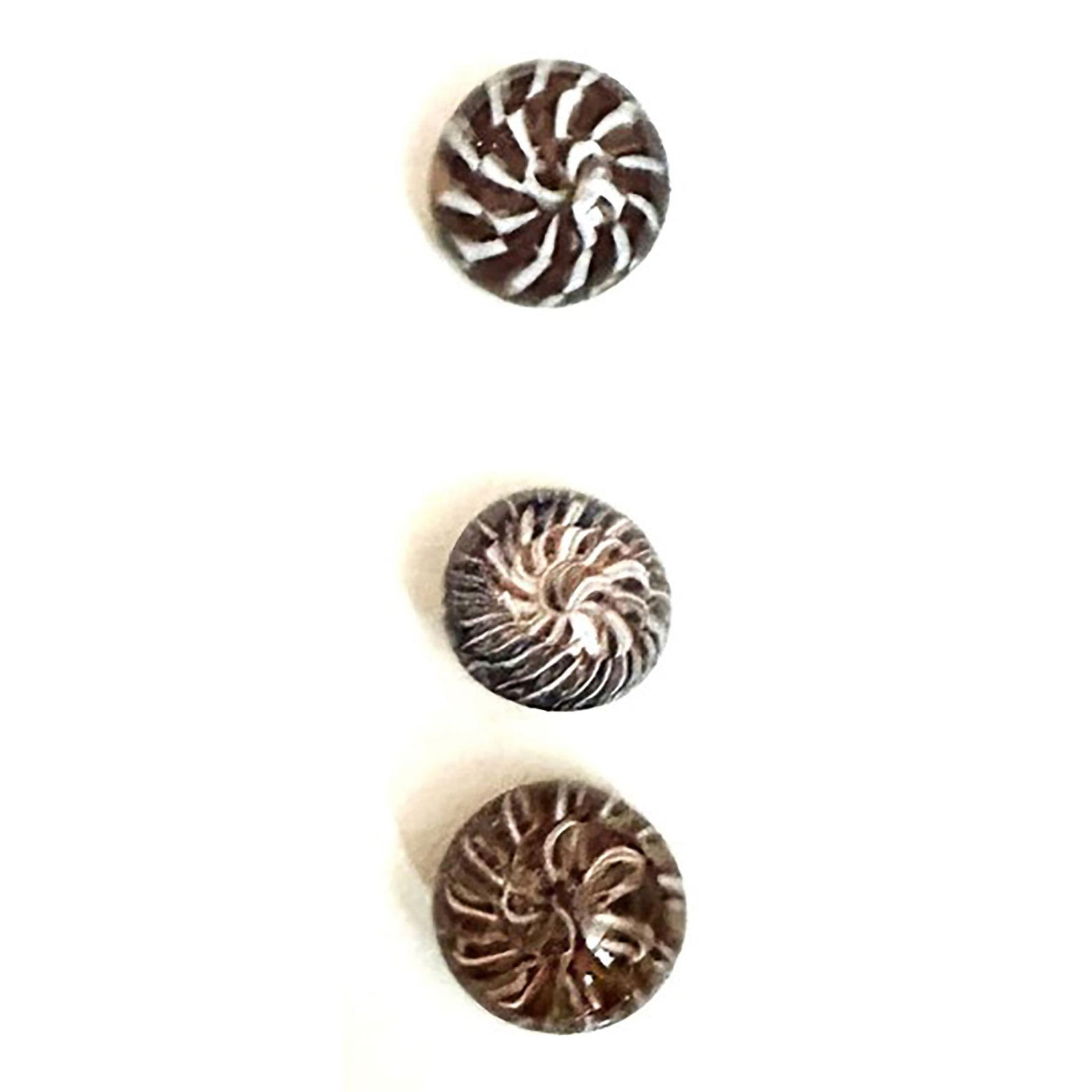 A small card of division three paperweight buttons (1 of 5)