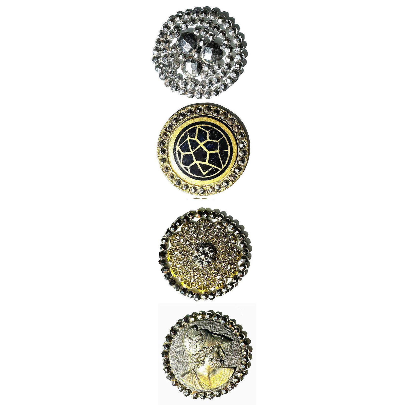 A small card of division one buttons with cut steels (1 of 6)