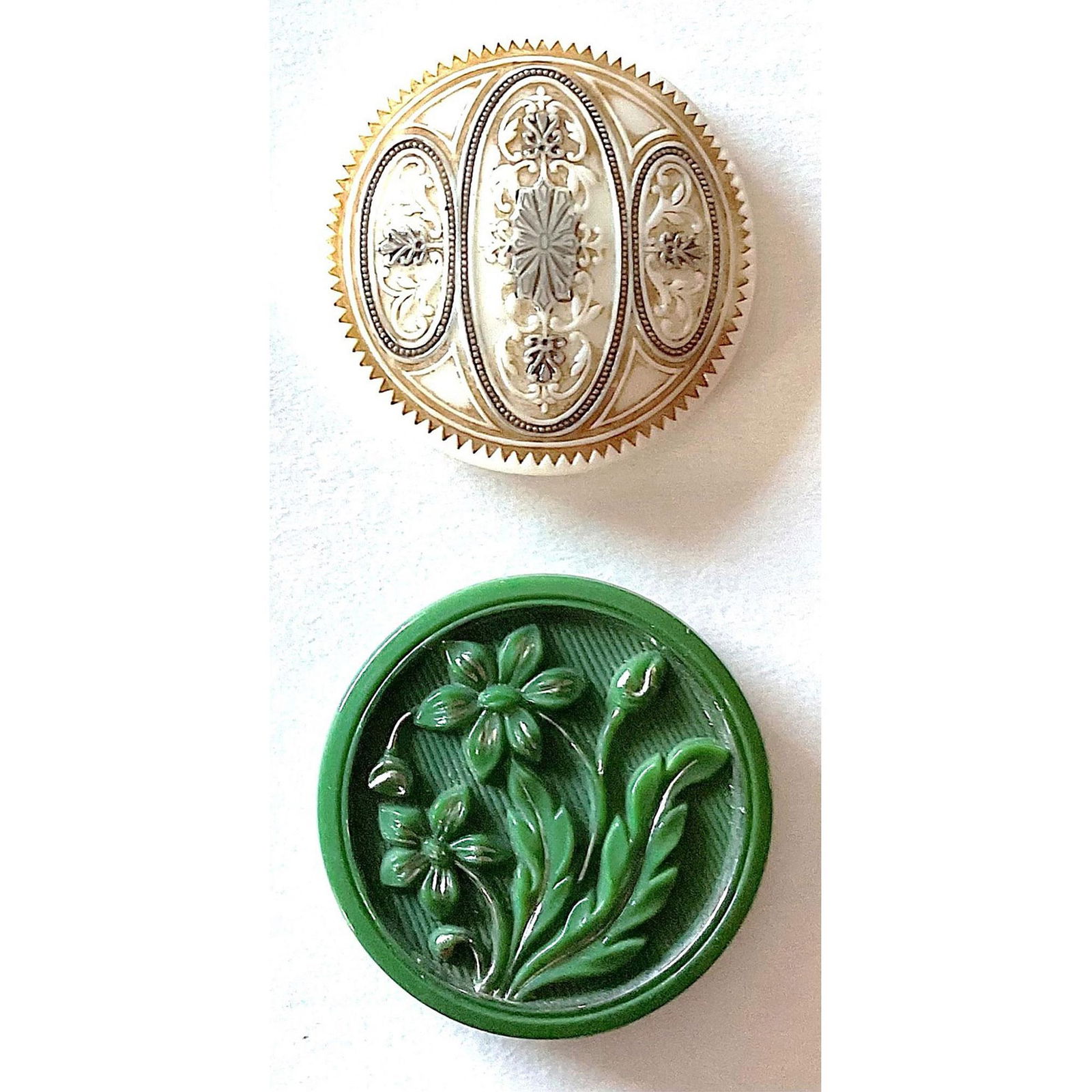 A small card of division one and three glass buttons (1 of 4)