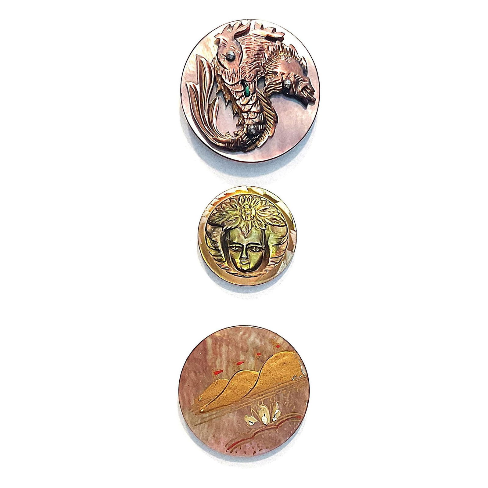 A small card of assorted division one pearl buttons (1 of 5)