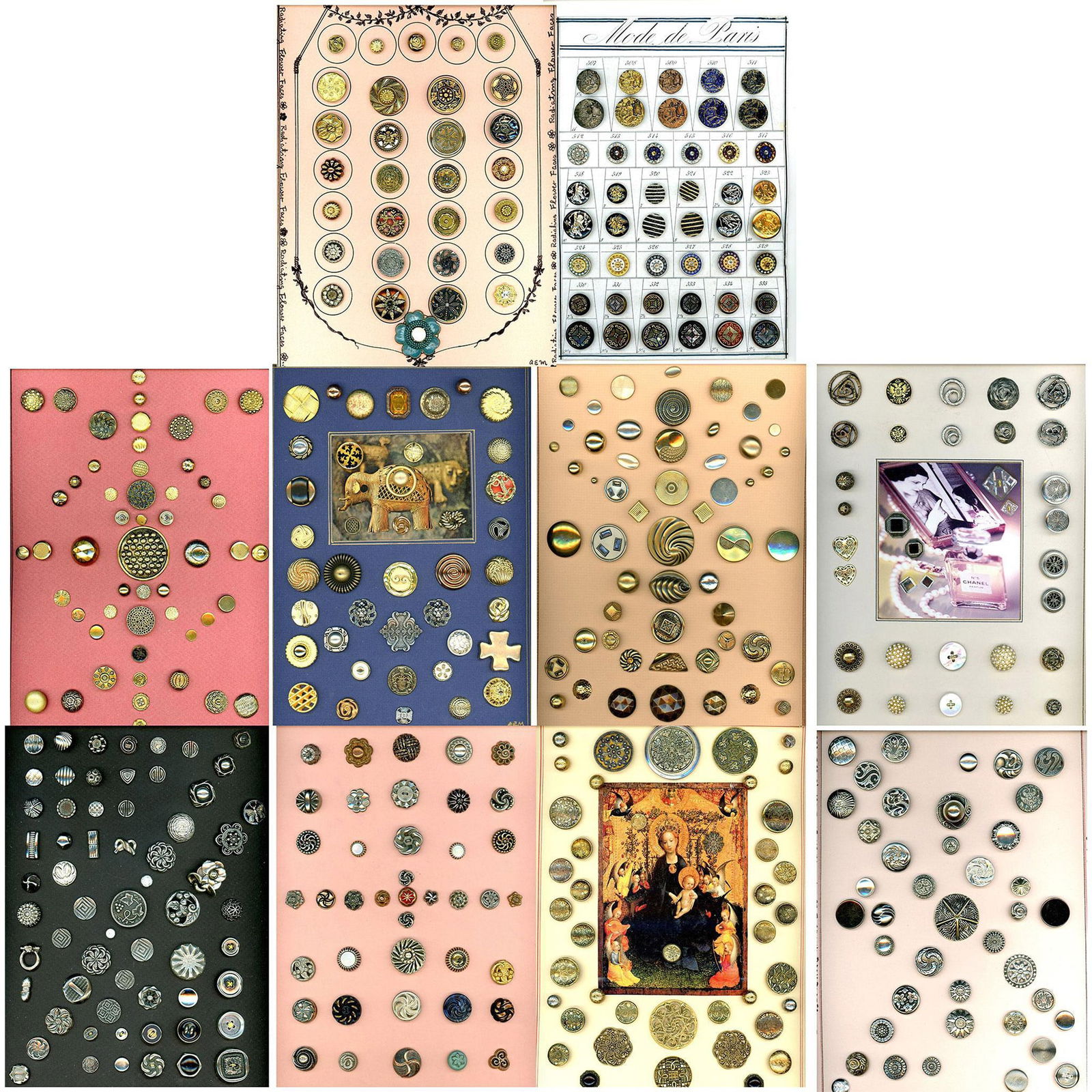 A box lot of assorted material buttons on cards (1 of 11)