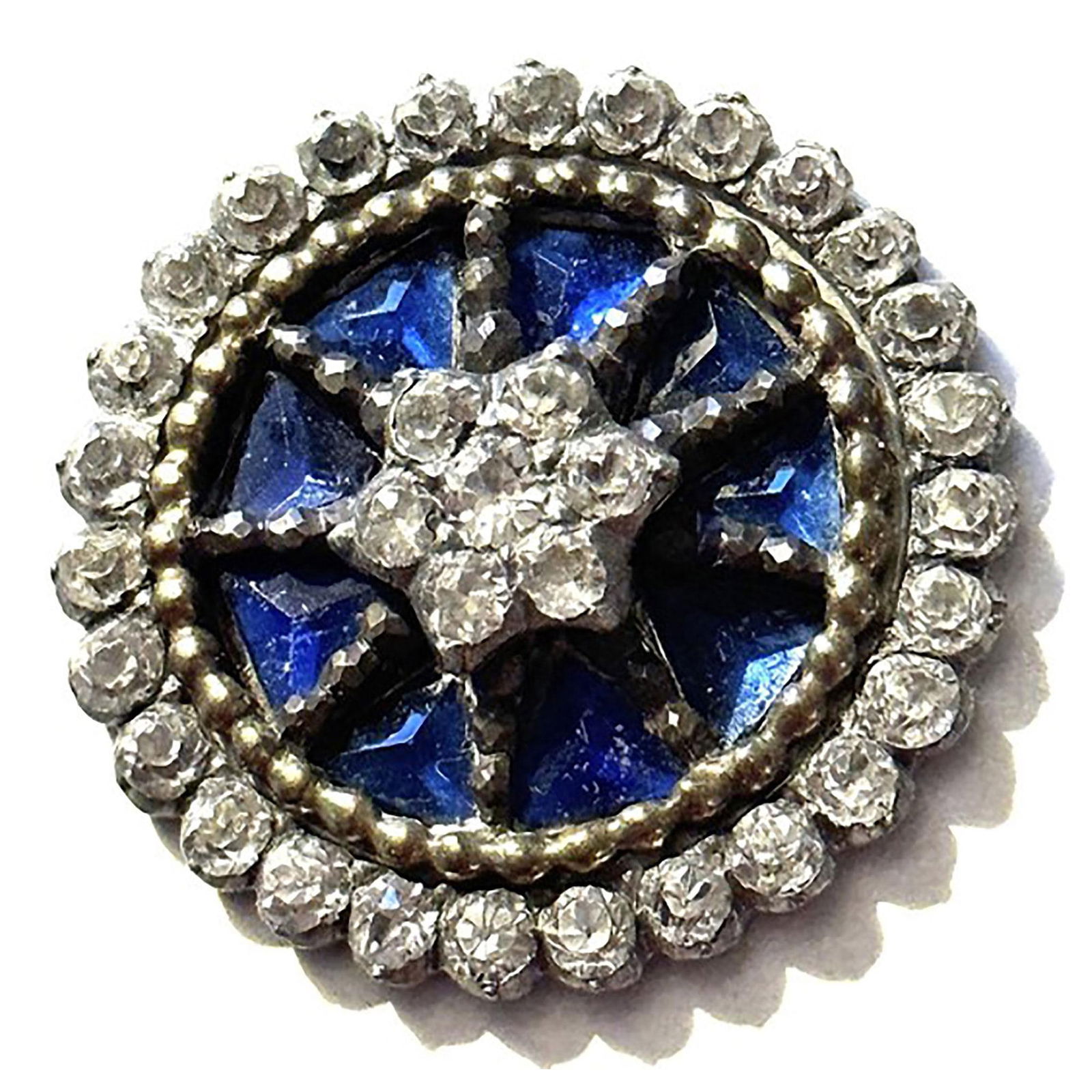 A division one "Glitzy" button with blue glass (1 of 2)