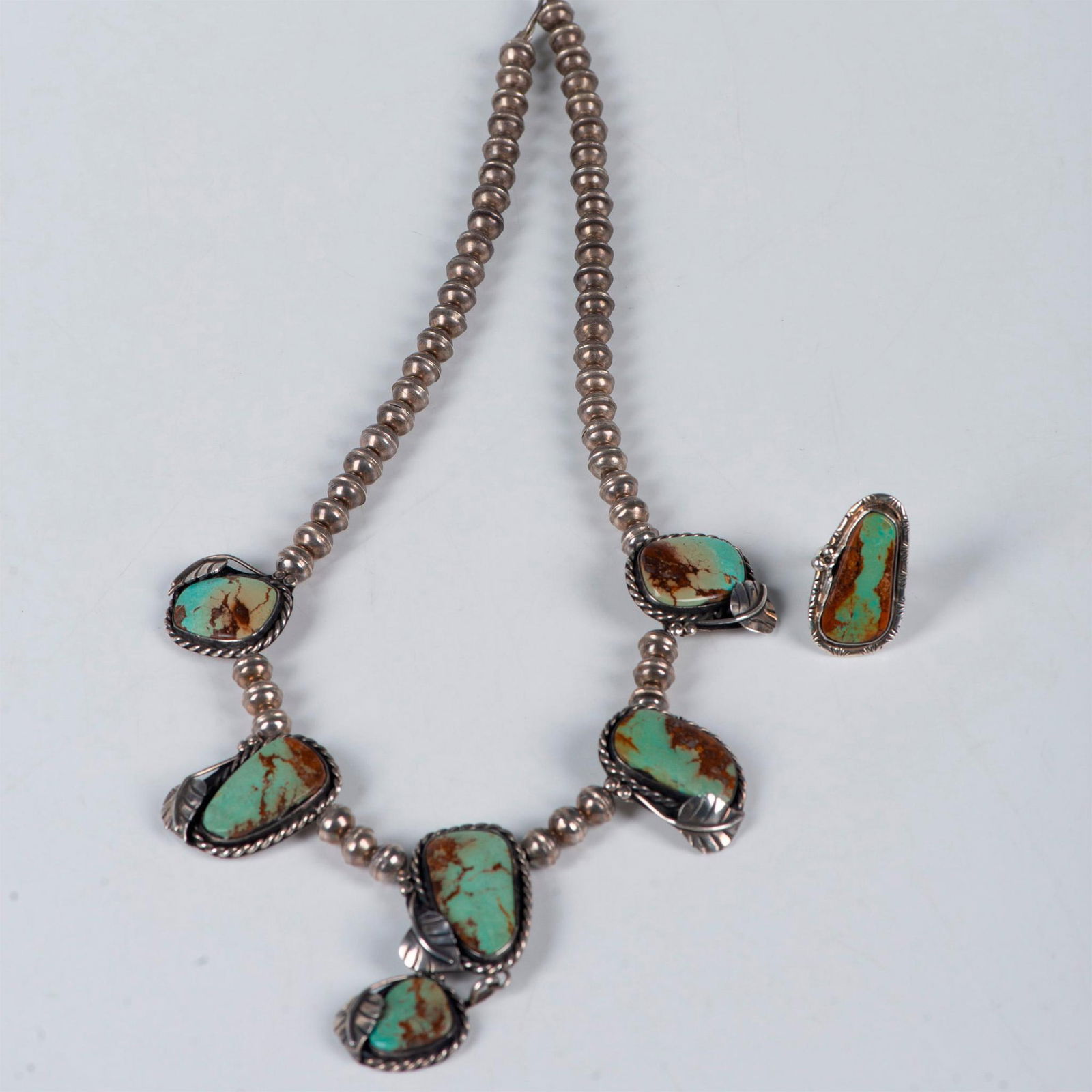 2pc Navajo Sterling Silver and Turquoise Necklace & Ring (1 of 7)