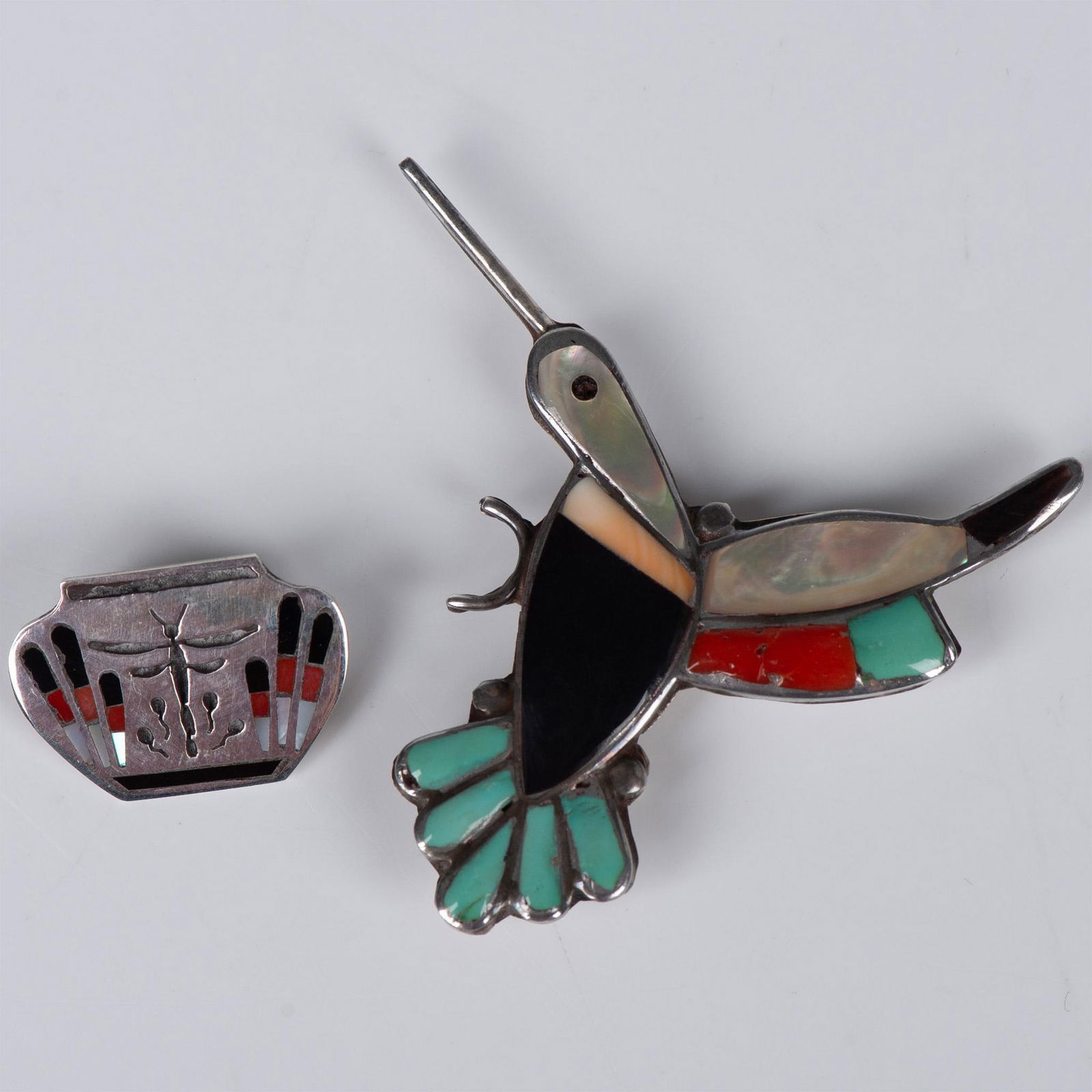 2pc Zuni Sterling Silver & Inlay Brooch/Pins (1 of 5)