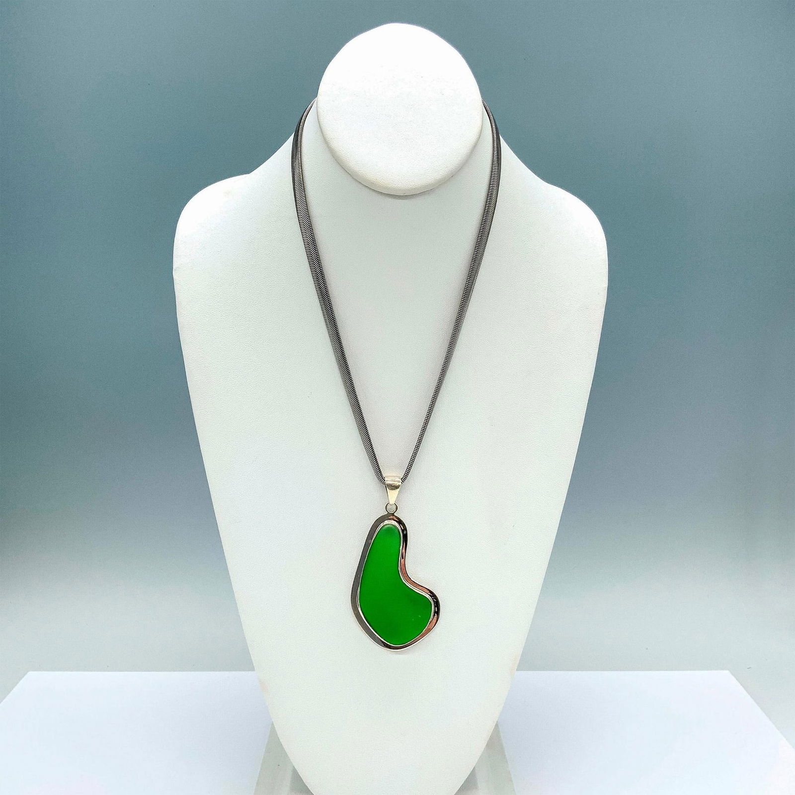 Charles Albert Green Sea Glass Pendant and Italian Milor Steel Chain Necklace (1 of 3)