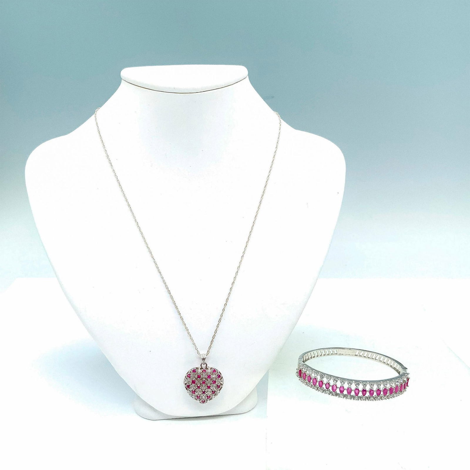 2pc Sterling Silver and Pink Ruby Necklace & Bracelet Set (1 of 3)