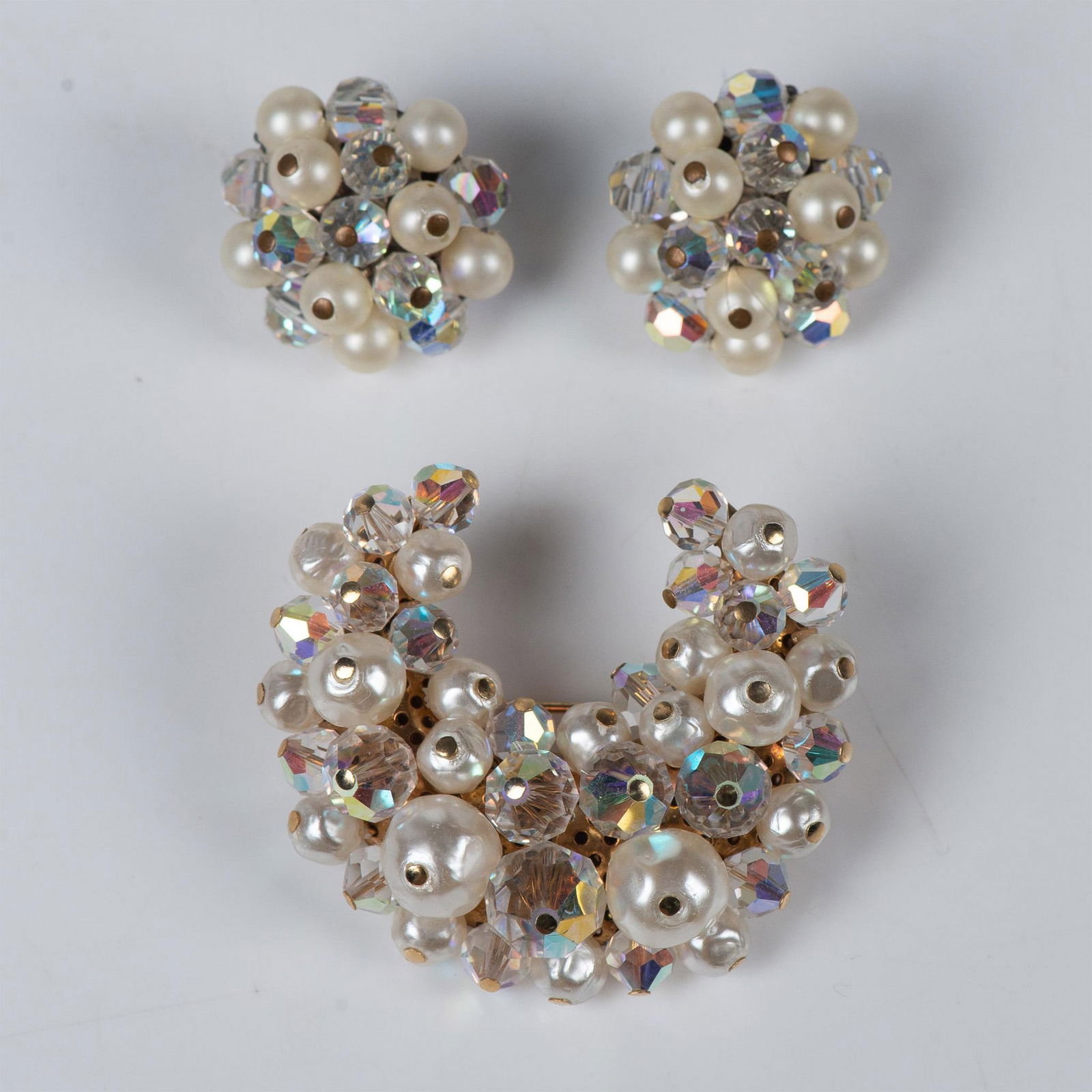 3pc Vintage Crystal & Bead Costume Brooch & Earring Set (1 of 6)