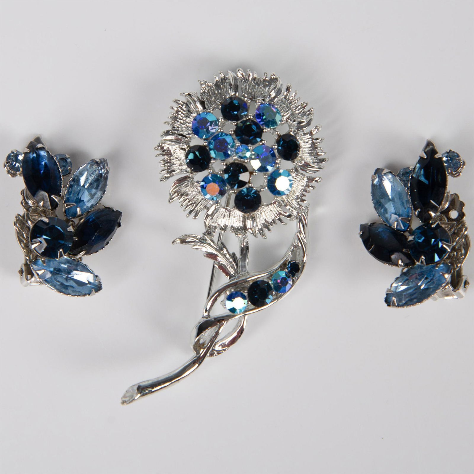 3pc Silver Tone and Rhinestone Brooch and Earrings (1 of 5)