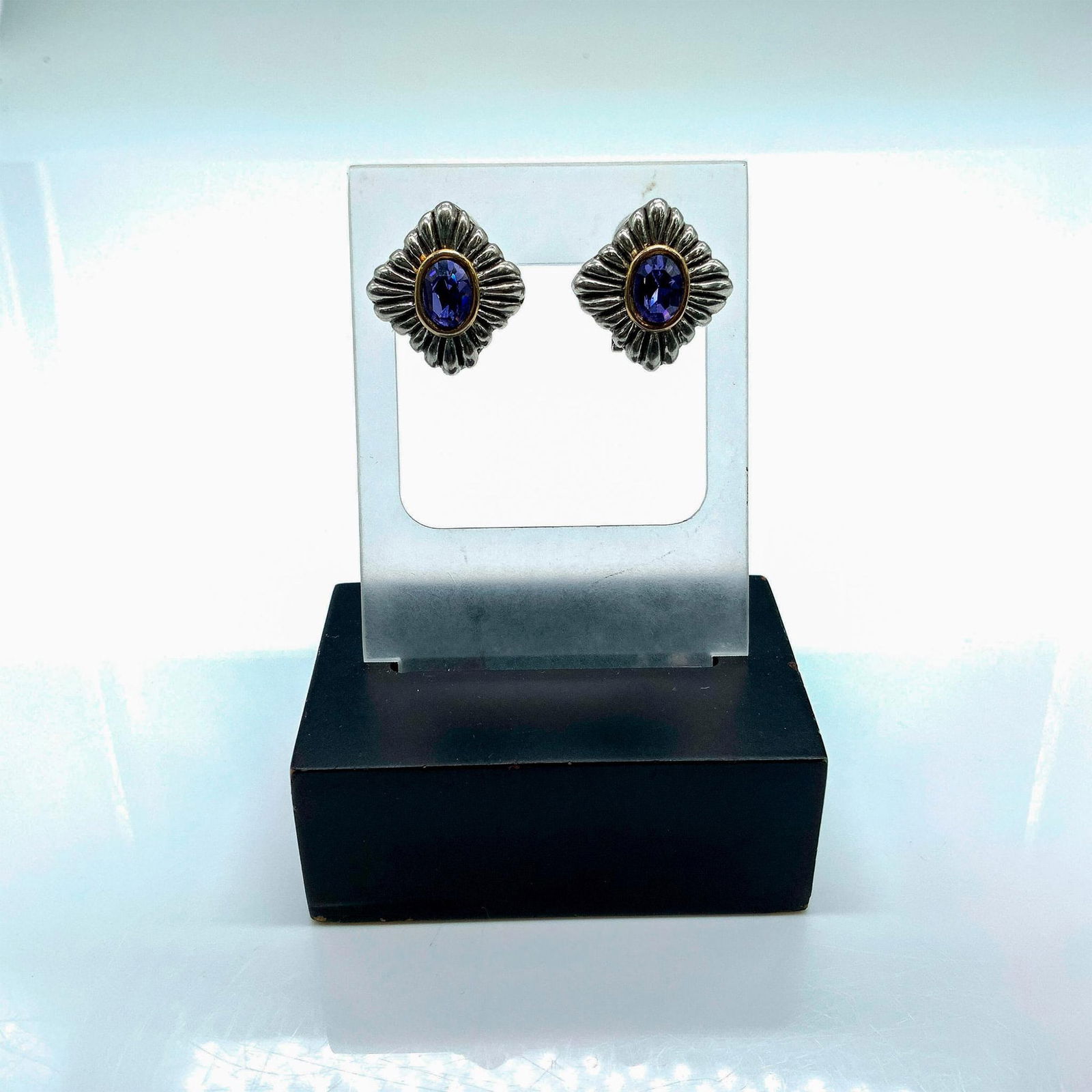 David Yurman Style Textured Sterling Silver & Amethyst Earrings (1 of 3)