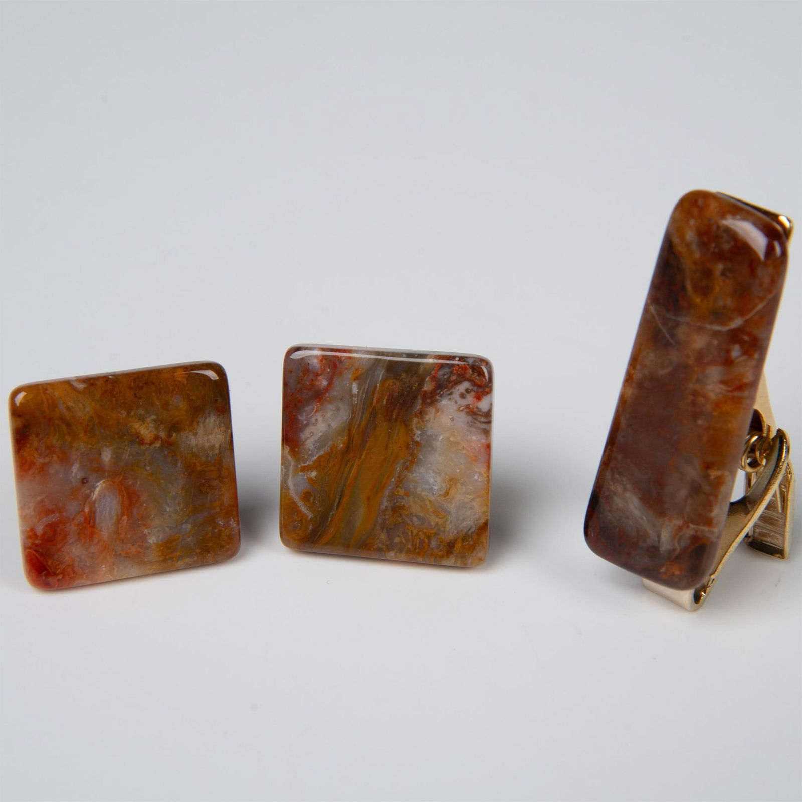 3pc Agate Cuff Link and Tie Clip Set (1 of 3)