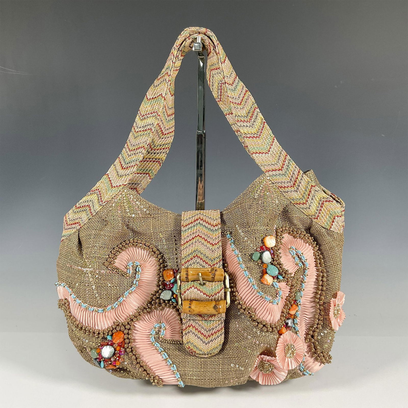 Mary Frances Large Burlap Embellished Handbag (1 of 4)