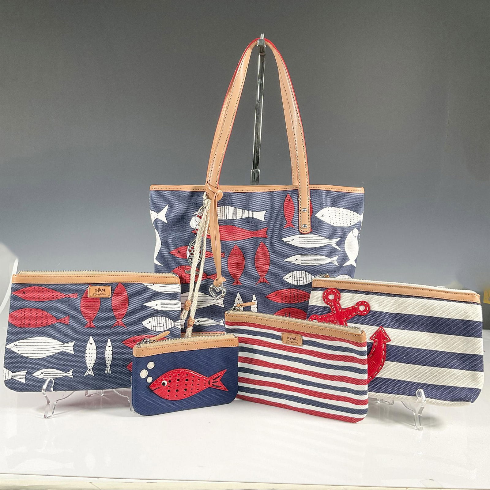 5pc Brighton Tote Handbag and Pouches, Nautical (1 of 5)