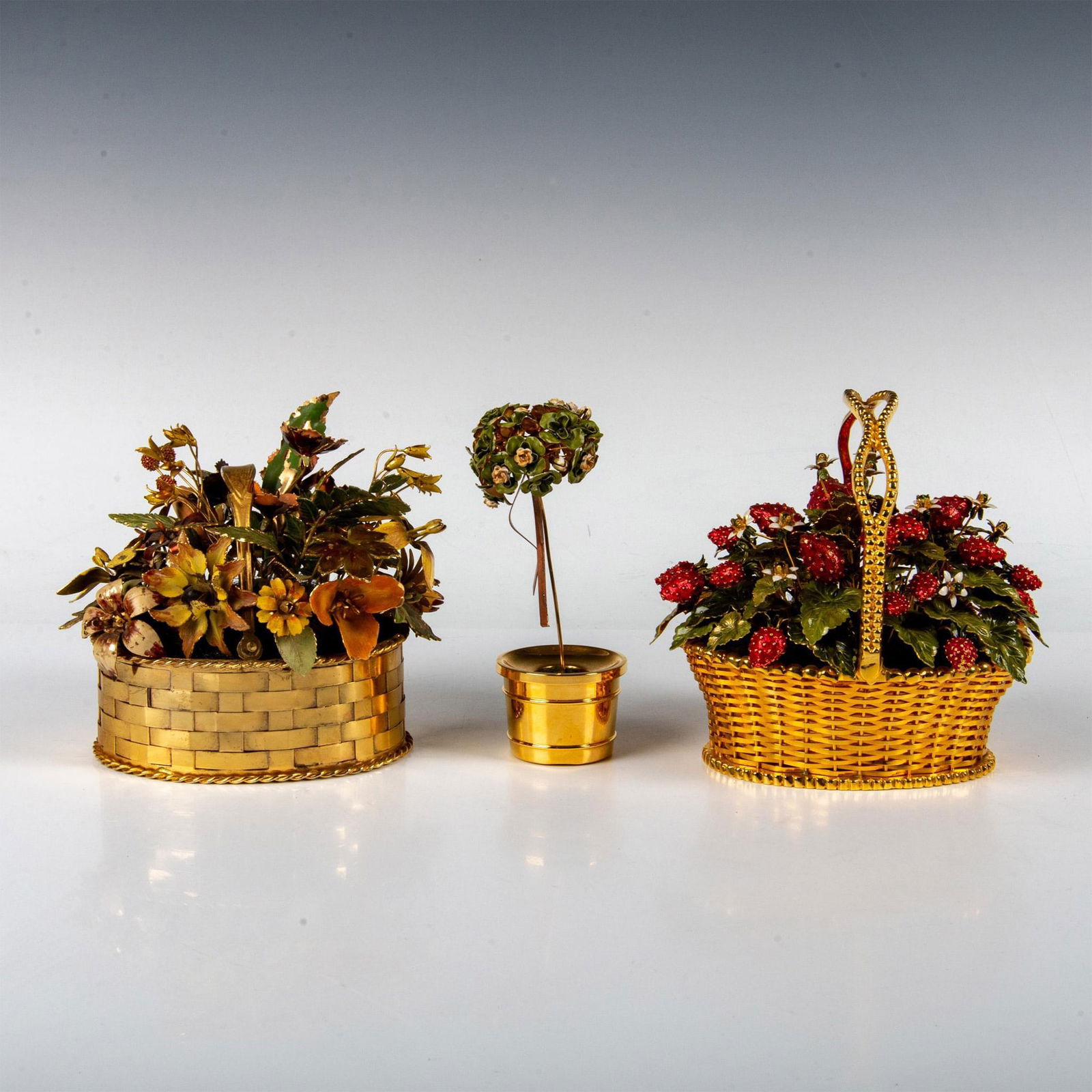 3pc Gorham Gold Plated Tree Sculpture & Enamel Flower Baskets (1 of 6)