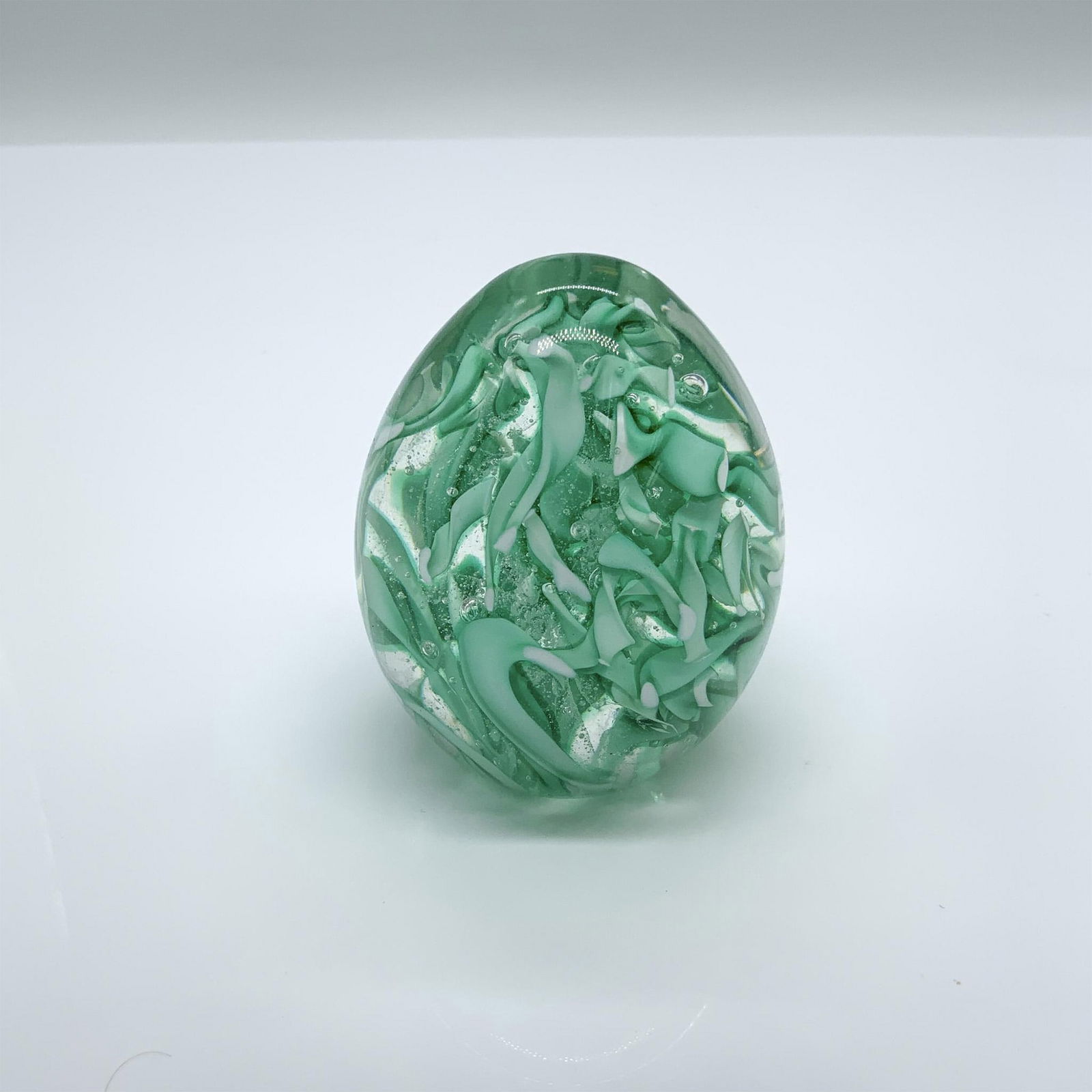 Murano Glass Turquoise Swirl Egg Paperweight, Signed (1 of 4)