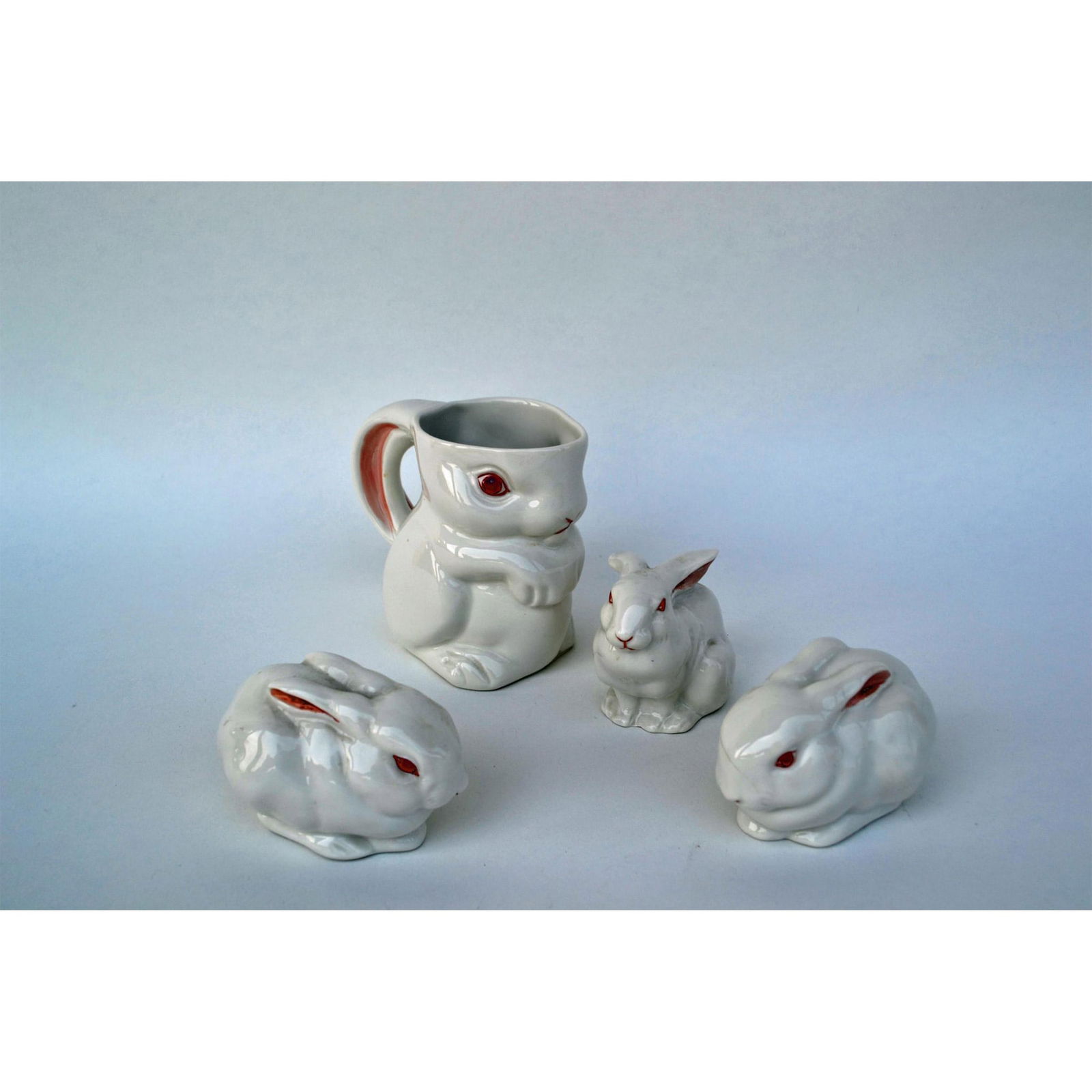 Boehm Porcelain Bunny Milk Mug, Rare And Three Early Male And Female Sitting Rabbits, 4 Pcs, 1954 (1 of 5)