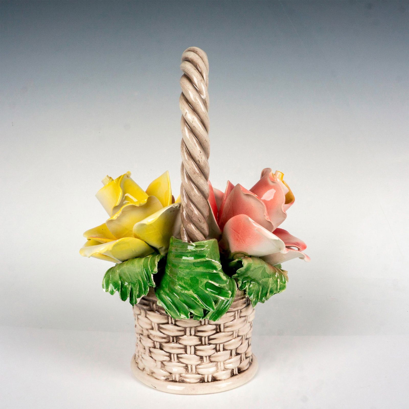 Vintage Capodimonte Rose Basket, Yellow and Red (1 of 5)