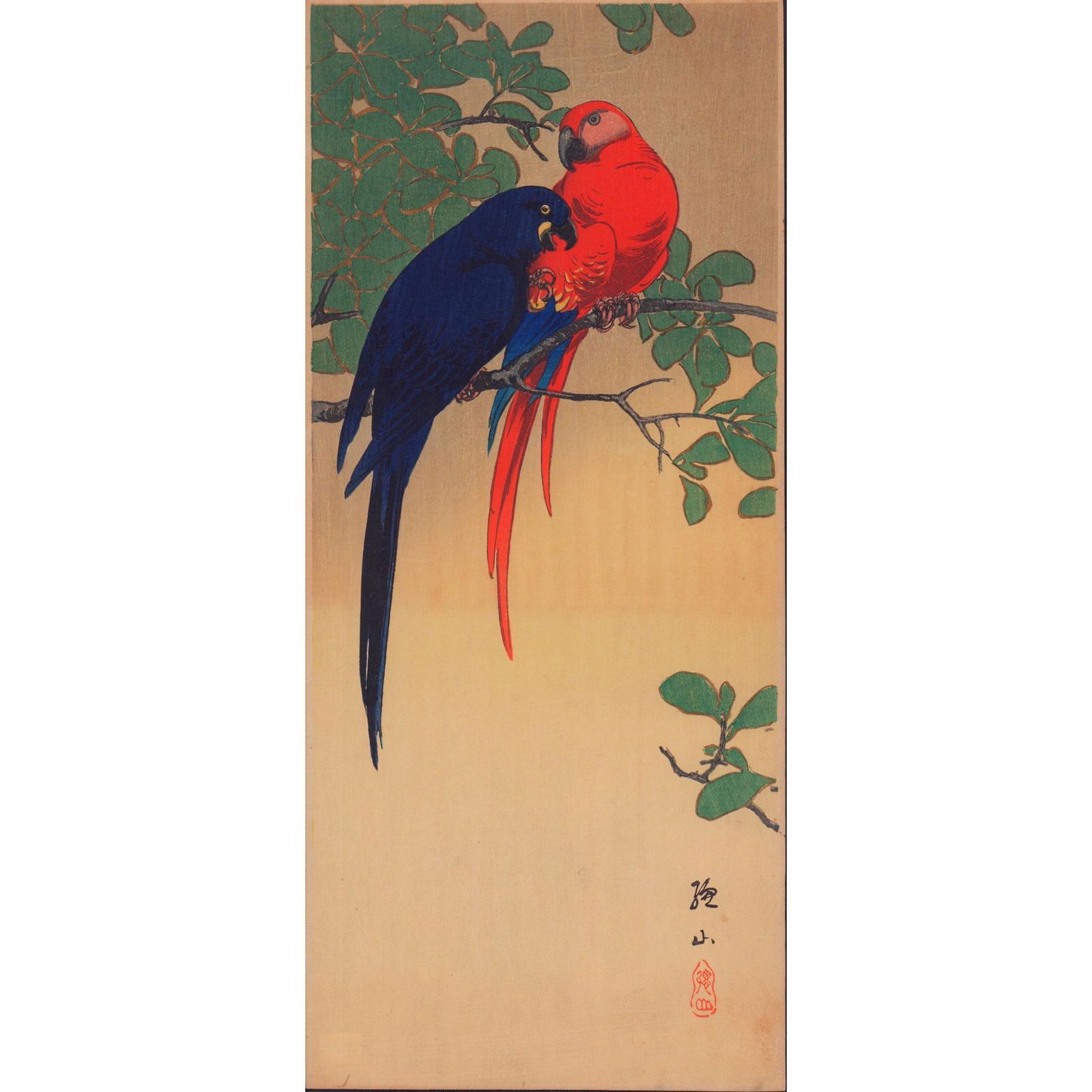 Sozan (Japanese, 1884 - ?) Woodblock Print, Two Macaws (1 of 1)