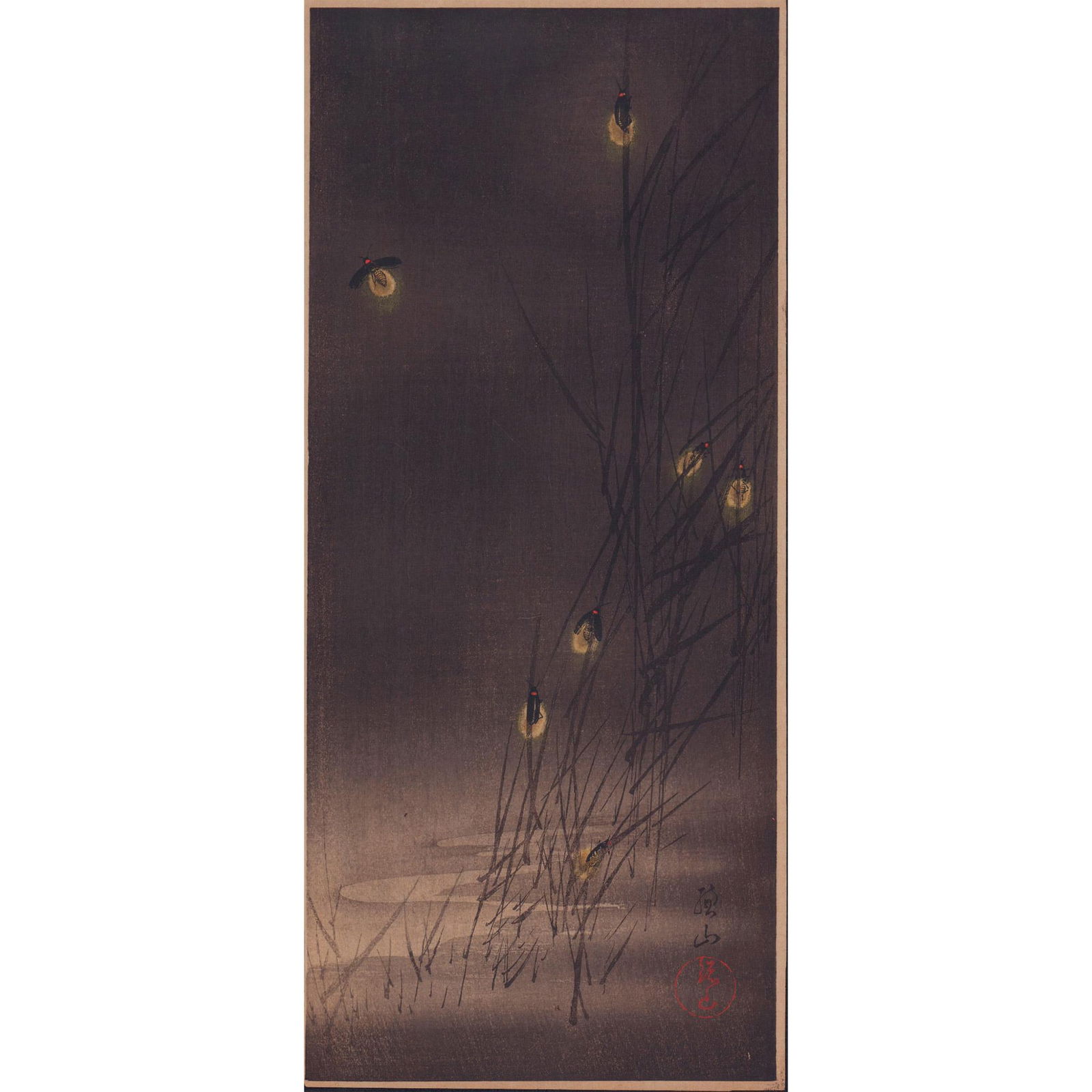 Sozan (Japanese) Woodblock Print, Fireflies in Reeds (1 of 1)
