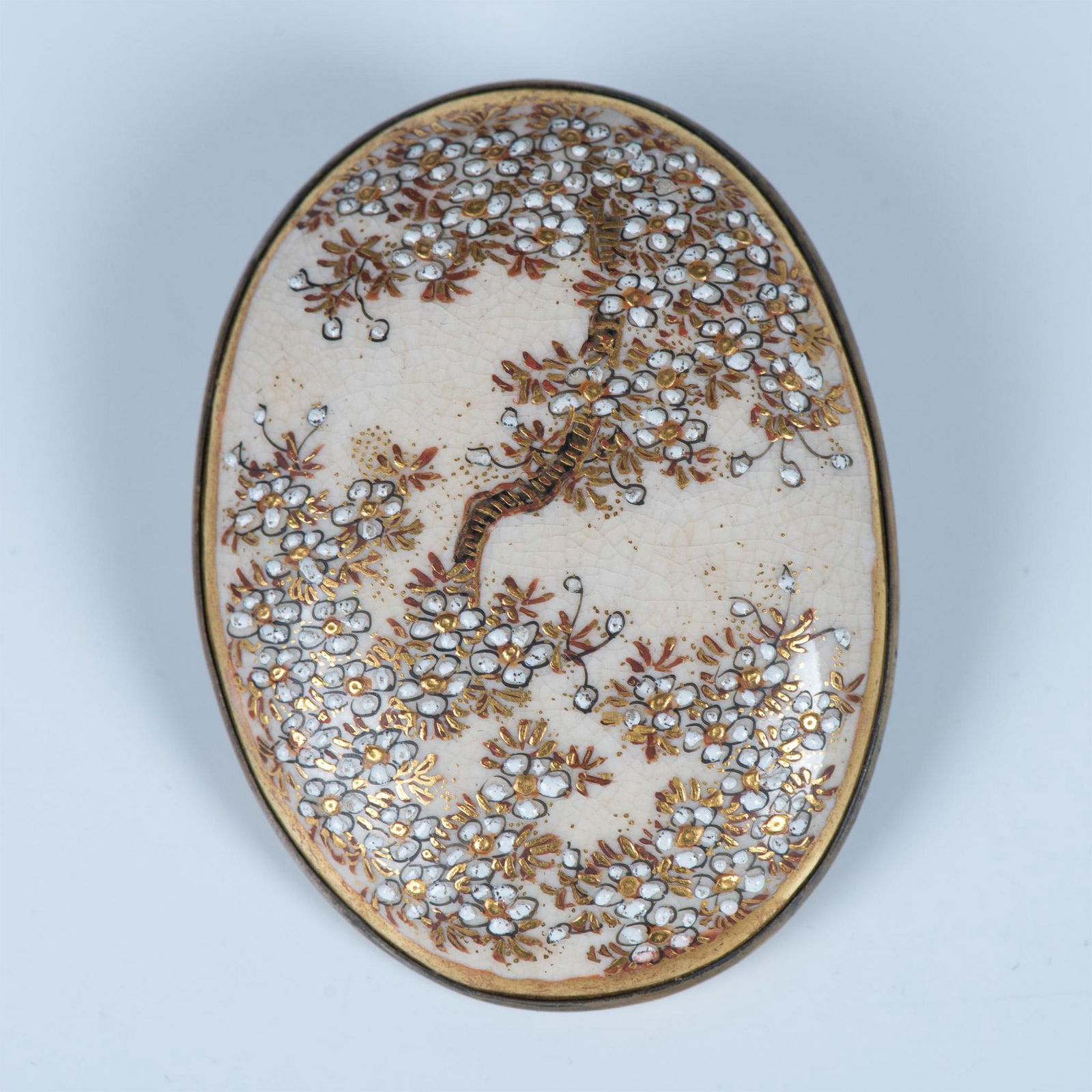 Antique Japanese Satsuma Cherry Blossom Tree Brooch Auction
