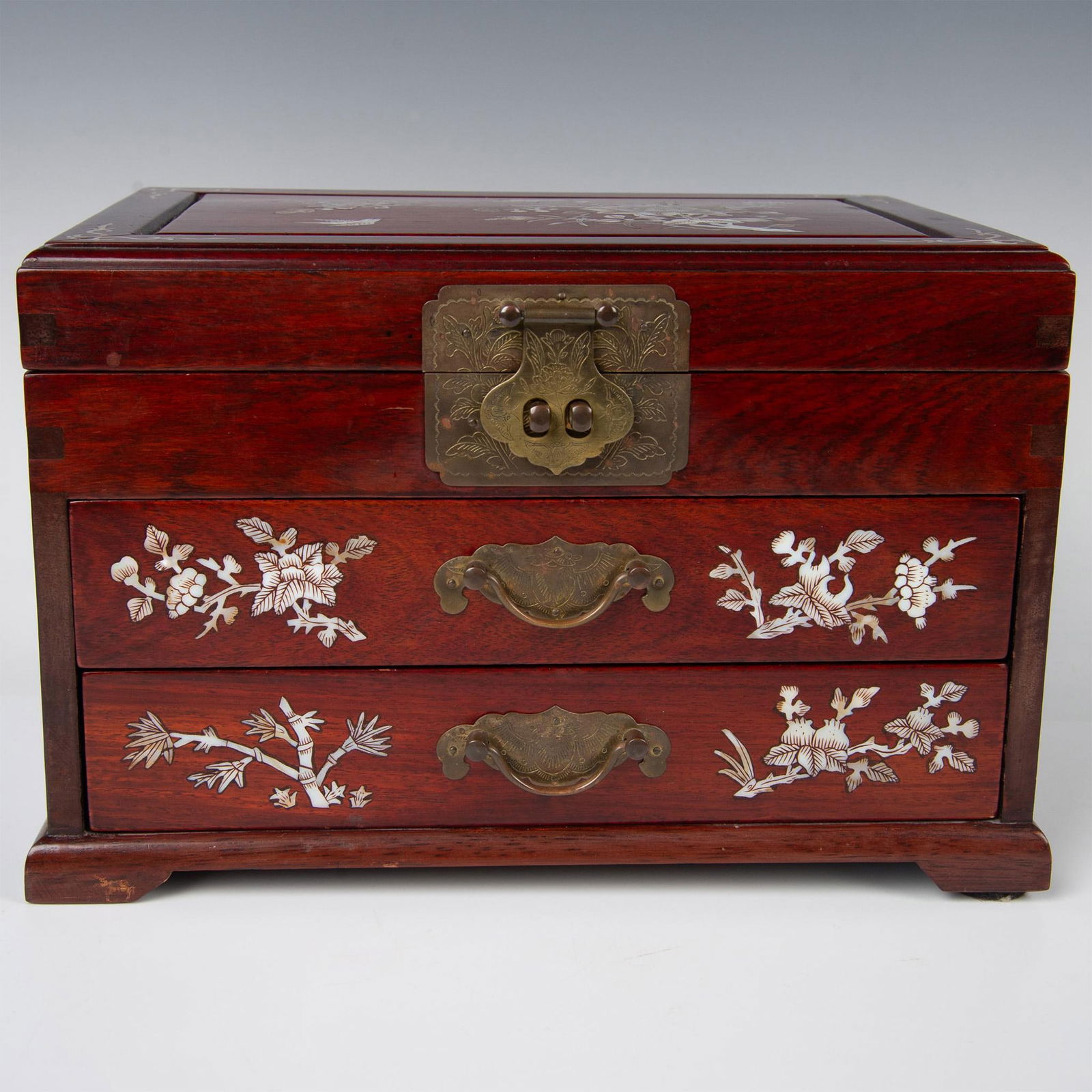 Asian Wood and Mother of Pearl Inlay Jewelry Box (1 of 16)