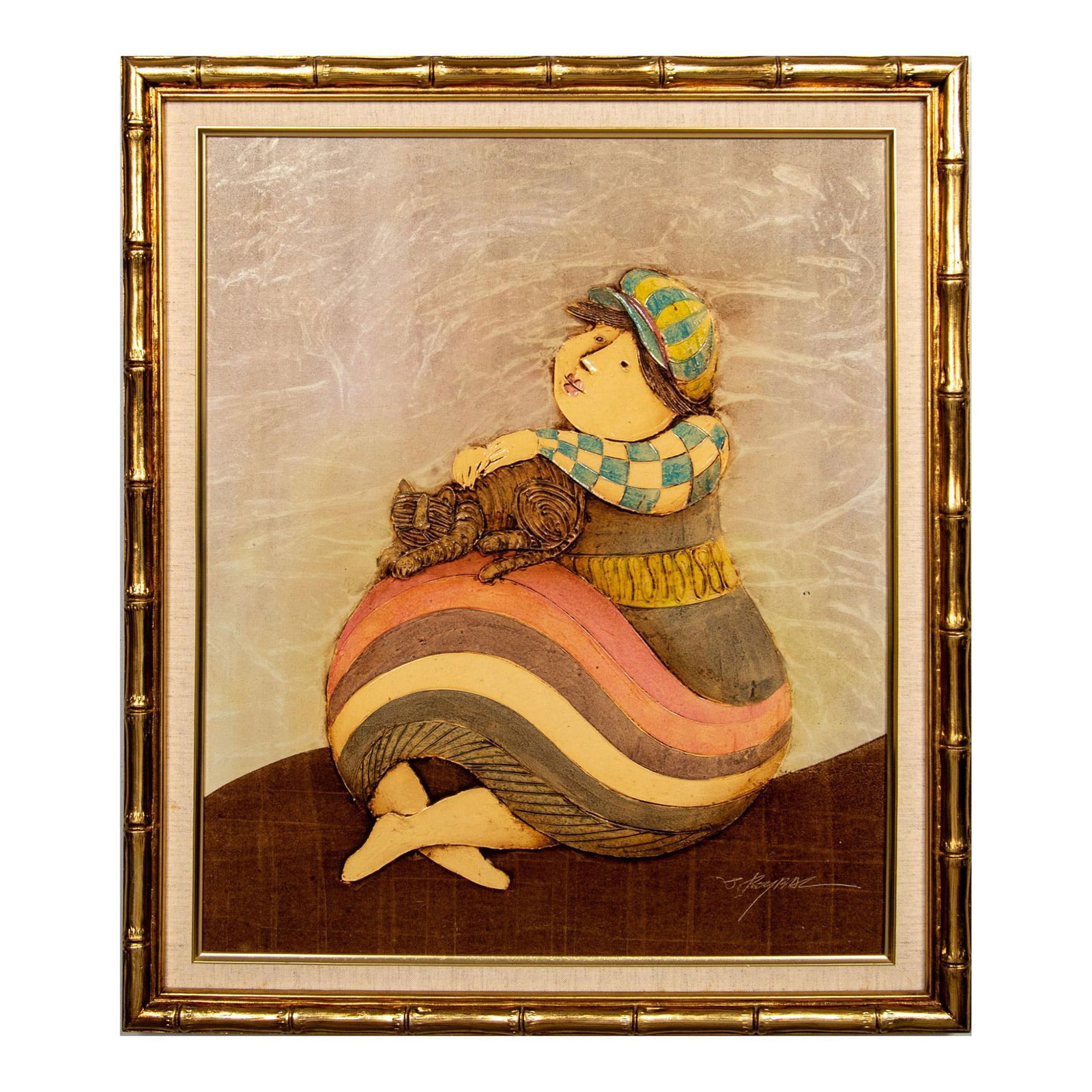 Joyce Roybal, Original Acrylic on Canvas, Woman & Cat Signed (1 of 6)