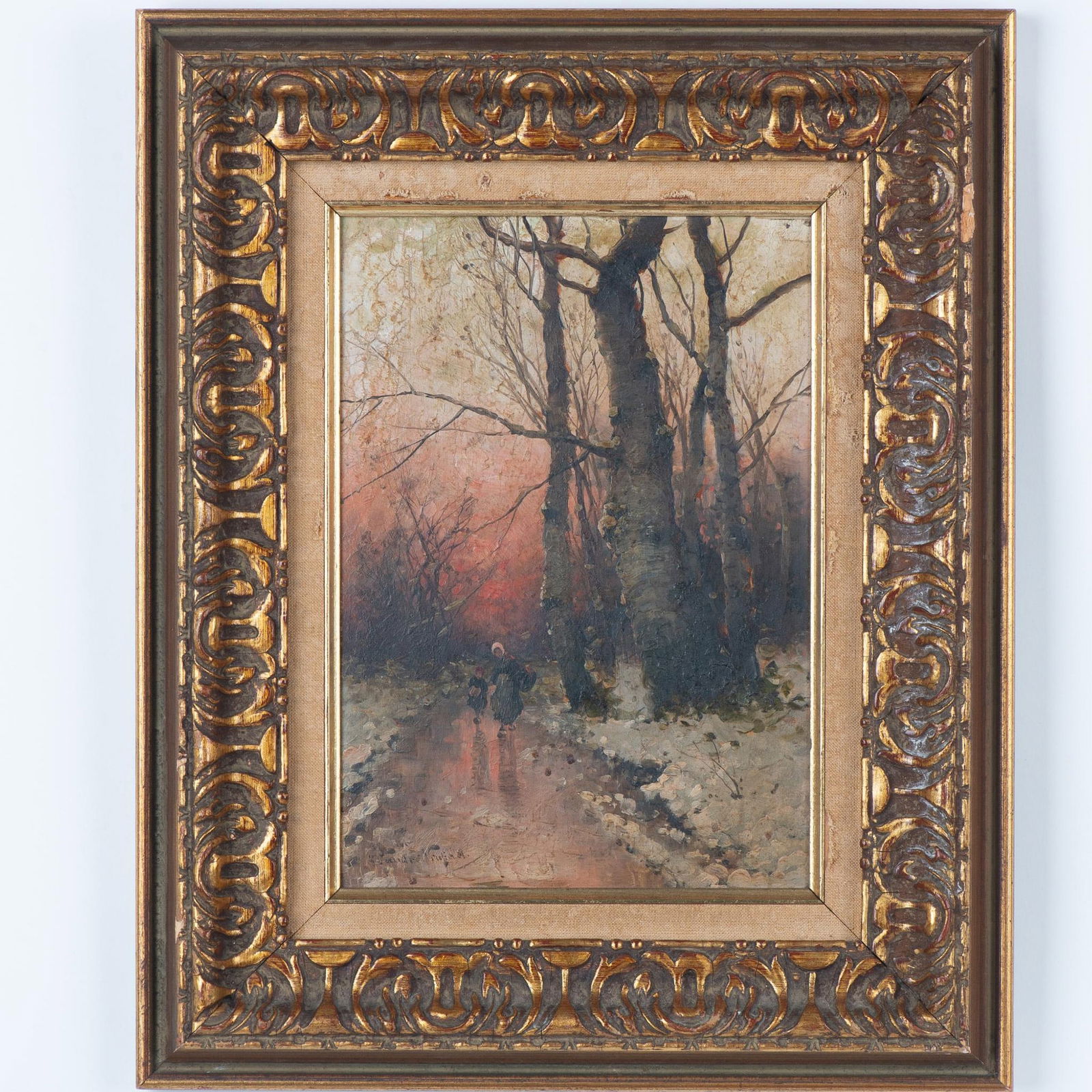 Antique Dutch Oil on Wood Board, Sunset Scene, Signed (1 of 8)